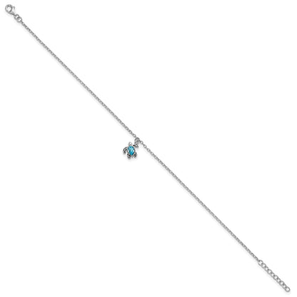 Sterling Silver Rhodium-plated Preciosa Crystal Turtle 9 inch Plus 1 inch Extender - Total 10 inch Anklet