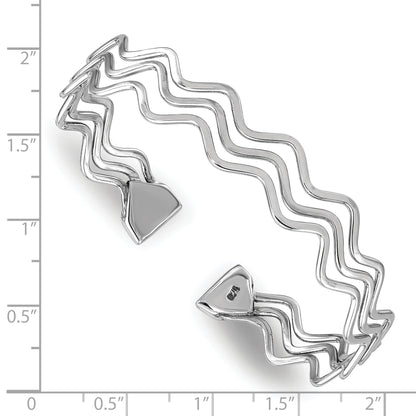 Sterling Silver Rhodium-plated Polished Multi Wave Bangle