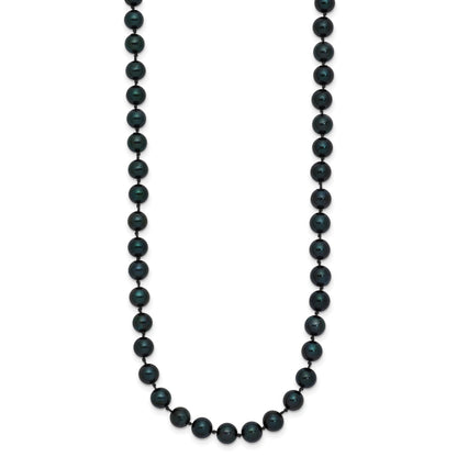 14k White Gold 5-6mm Black Round Akoya Saltwater Cultured Pearl 18 inch Necklace