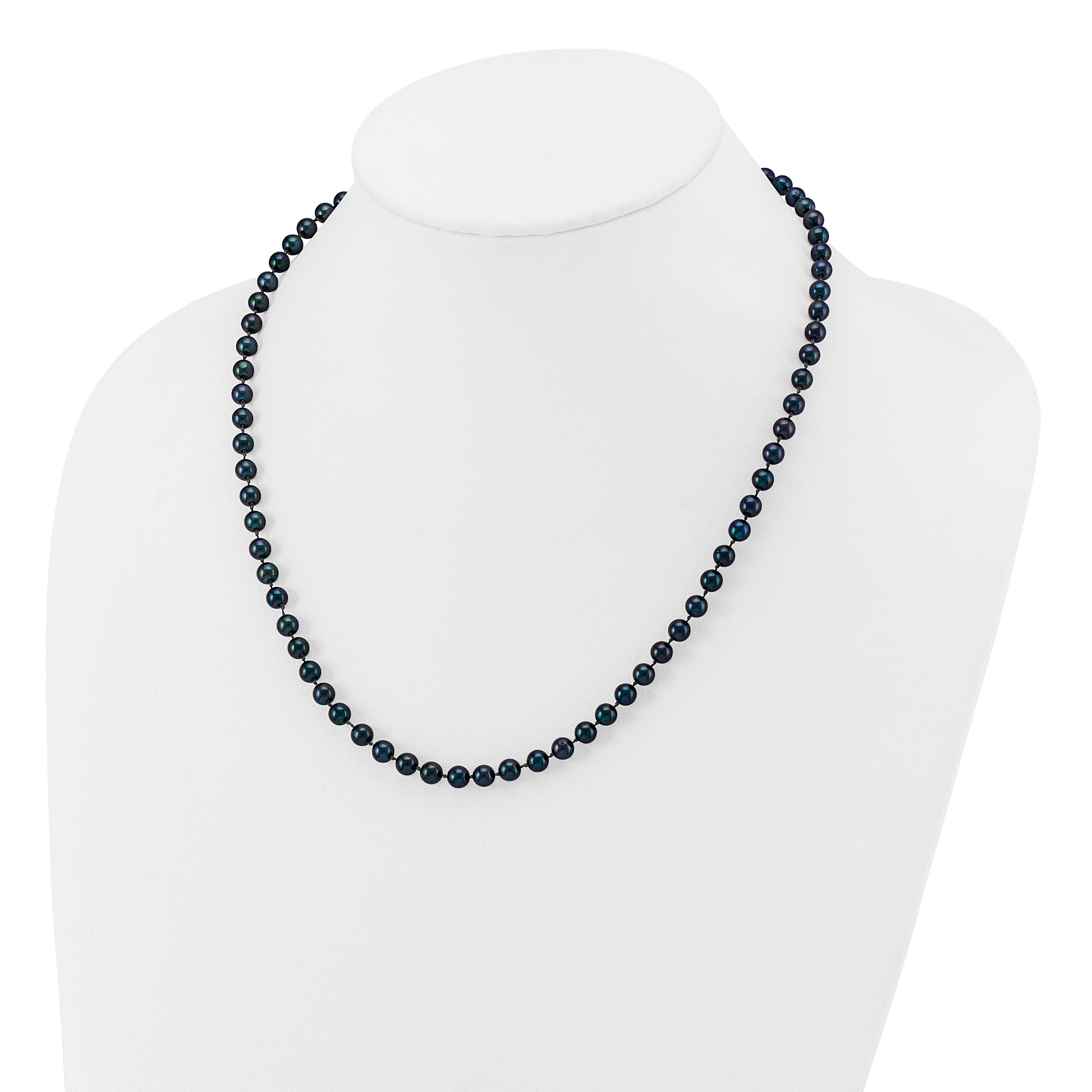 14k White Gold 5-6mm Black Round Akoya Saltwater Cultured Pearl 18 inch Necklace