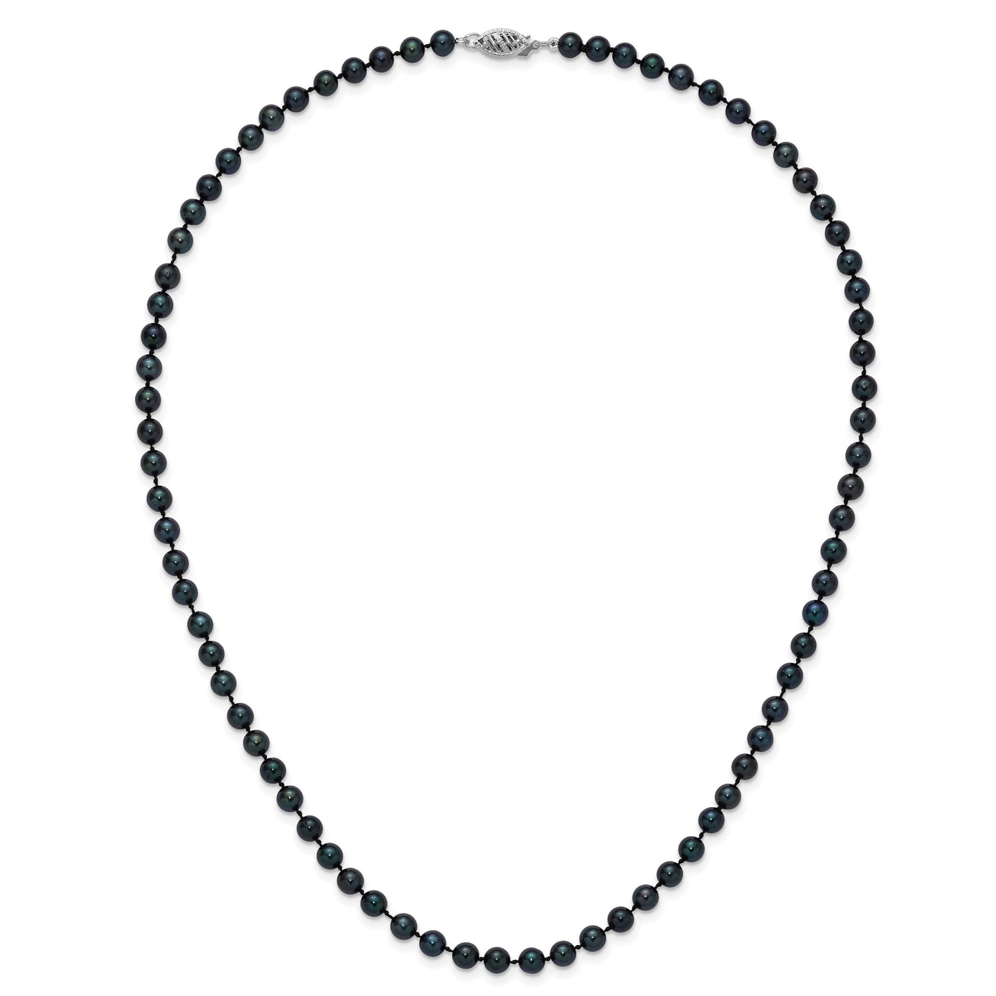 14k White Gold 5-6mm Black Round Akoya Saltwater Cultured Pearl 18 inch Necklace