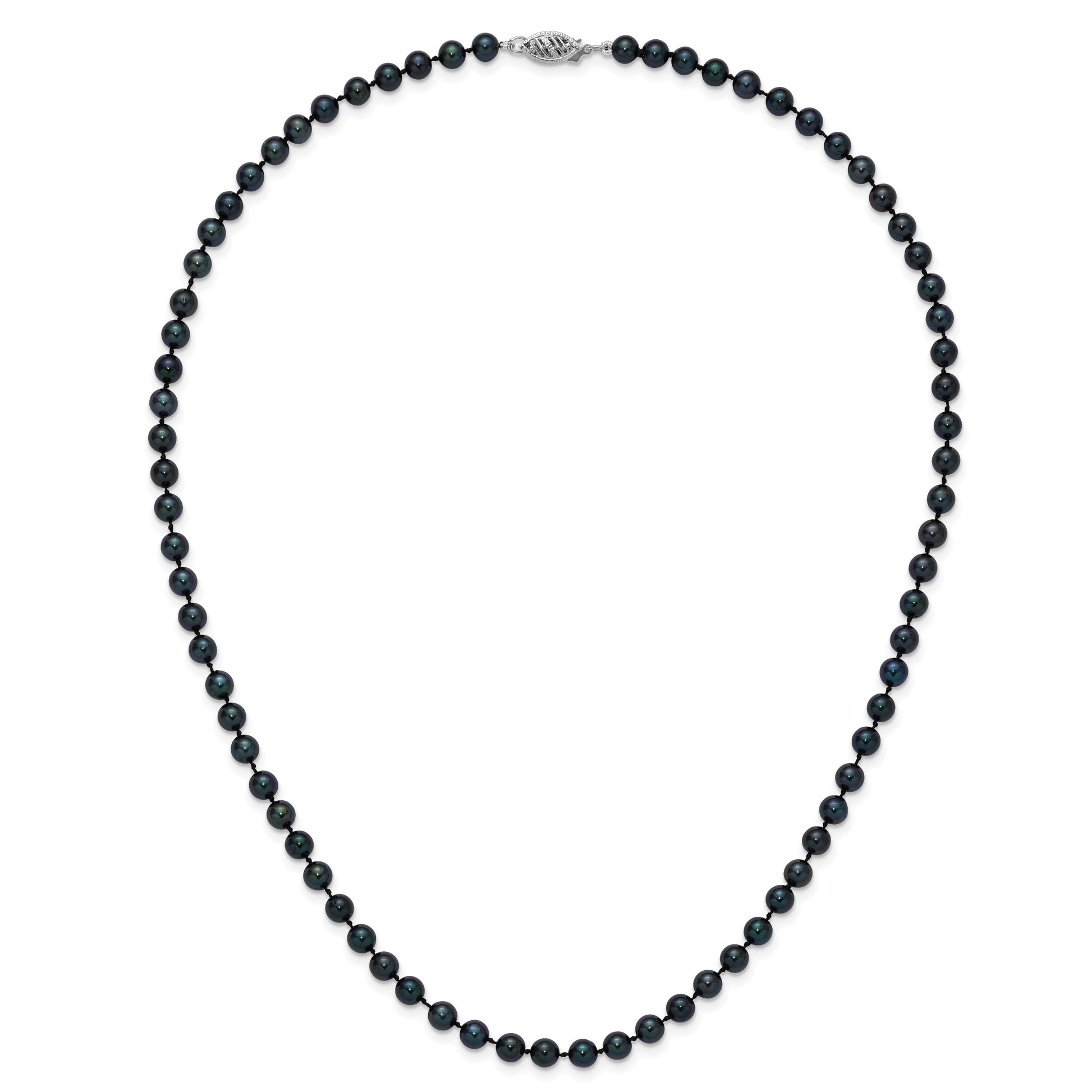 14k White Gold 5-6mm Black Round Akoya Saltwater Cultured Pearl 18 inch Necklace
