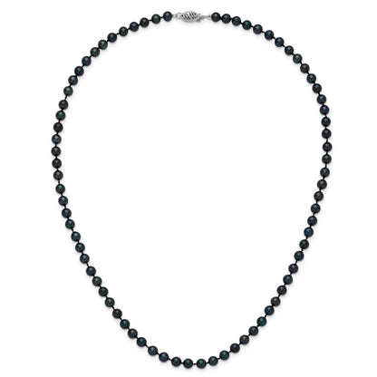14k White Gold 5-6mm Black Round Akoya Saltwater Cultured Pearl 18 inch Necklace