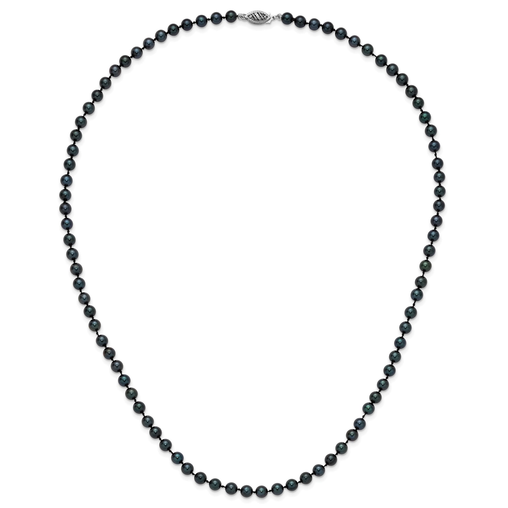 14k White Gold 5-6mm Black Round Akoya Saltwater Cultured Pearl 20 inch Necklace