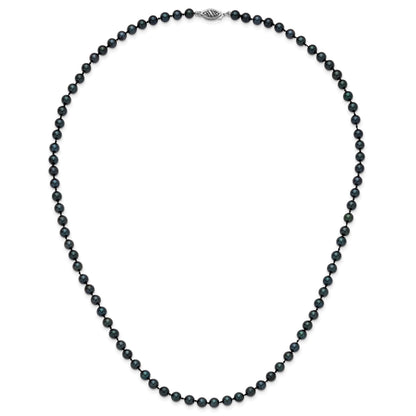 14k White Gold 5-6mm Black Round Akoya Saltwater Cultured Pearl 20 inch Necklace