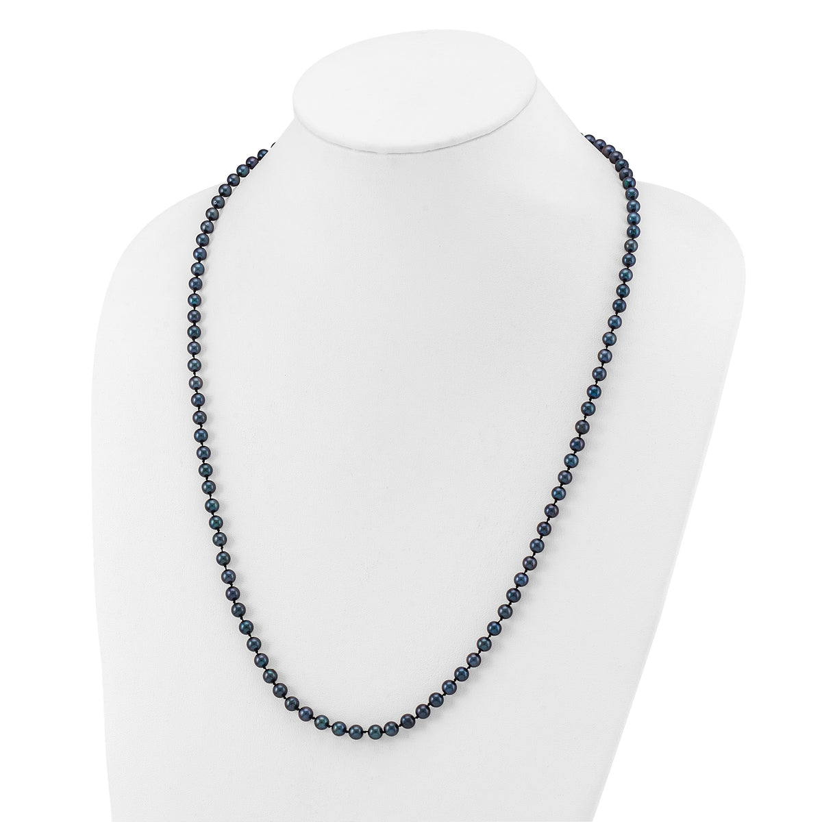 14k White Gold 5-6mm Black Round Akoya Saltwater Cultured Pearl 24 inch Necklace