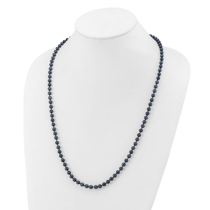 14k White Gold 5-6mm Black Round Akoya Saltwater Cultured Pearl 24 inch Necklace