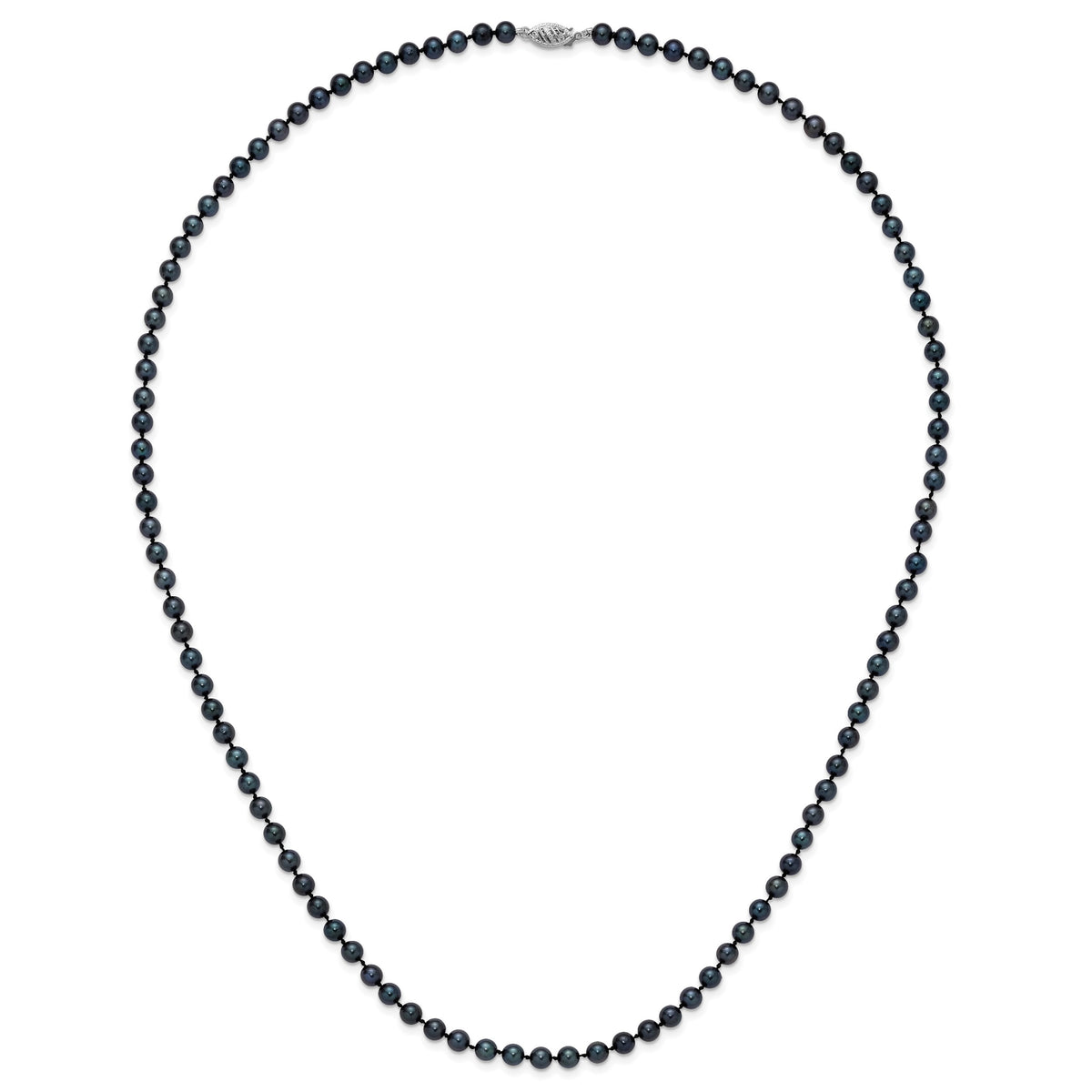 14k White Gold 5-6mm Black Round Akoya Saltwater Cultured Pearl 24 inch Necklace