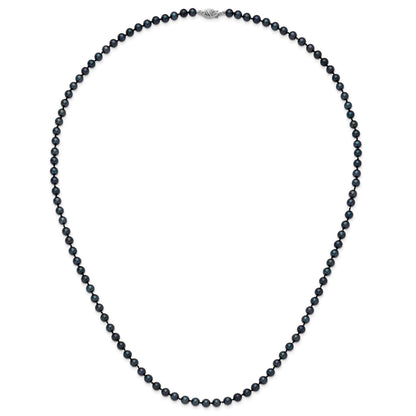 14k White Gold 5-6mm Black Round Akoya Saltwater Cultured Pearl 24 inch Necklace