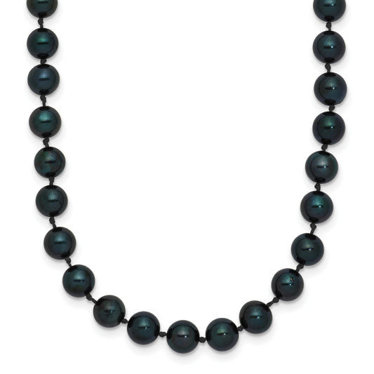 14k White Gold 5-6mm Black Round Akoya Saltwater Cultured Pearl 18 inch Necklace