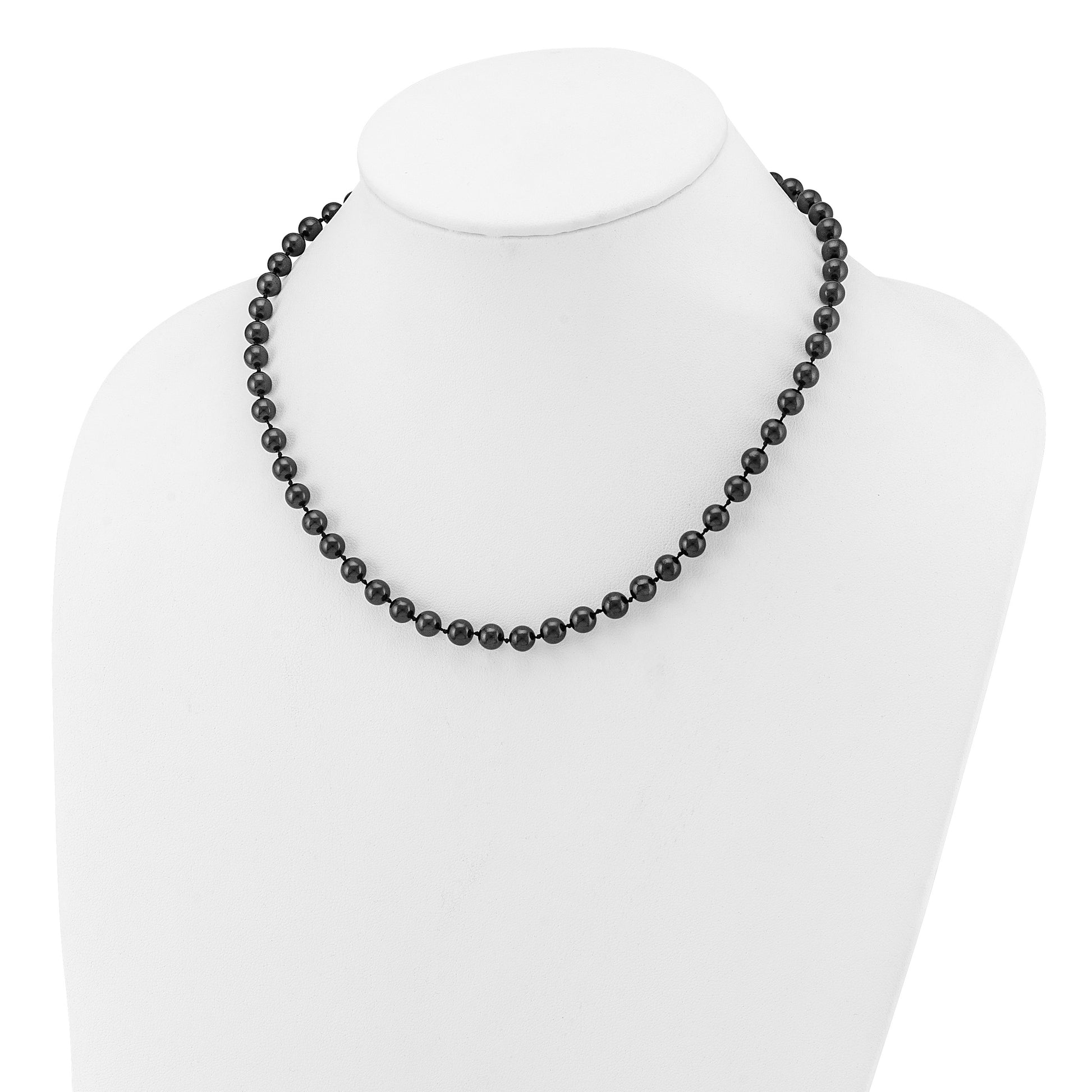 14k White Gold 6-7mm Black Round Akoya Saltwater Cultured Pearl 16 inch Necklace