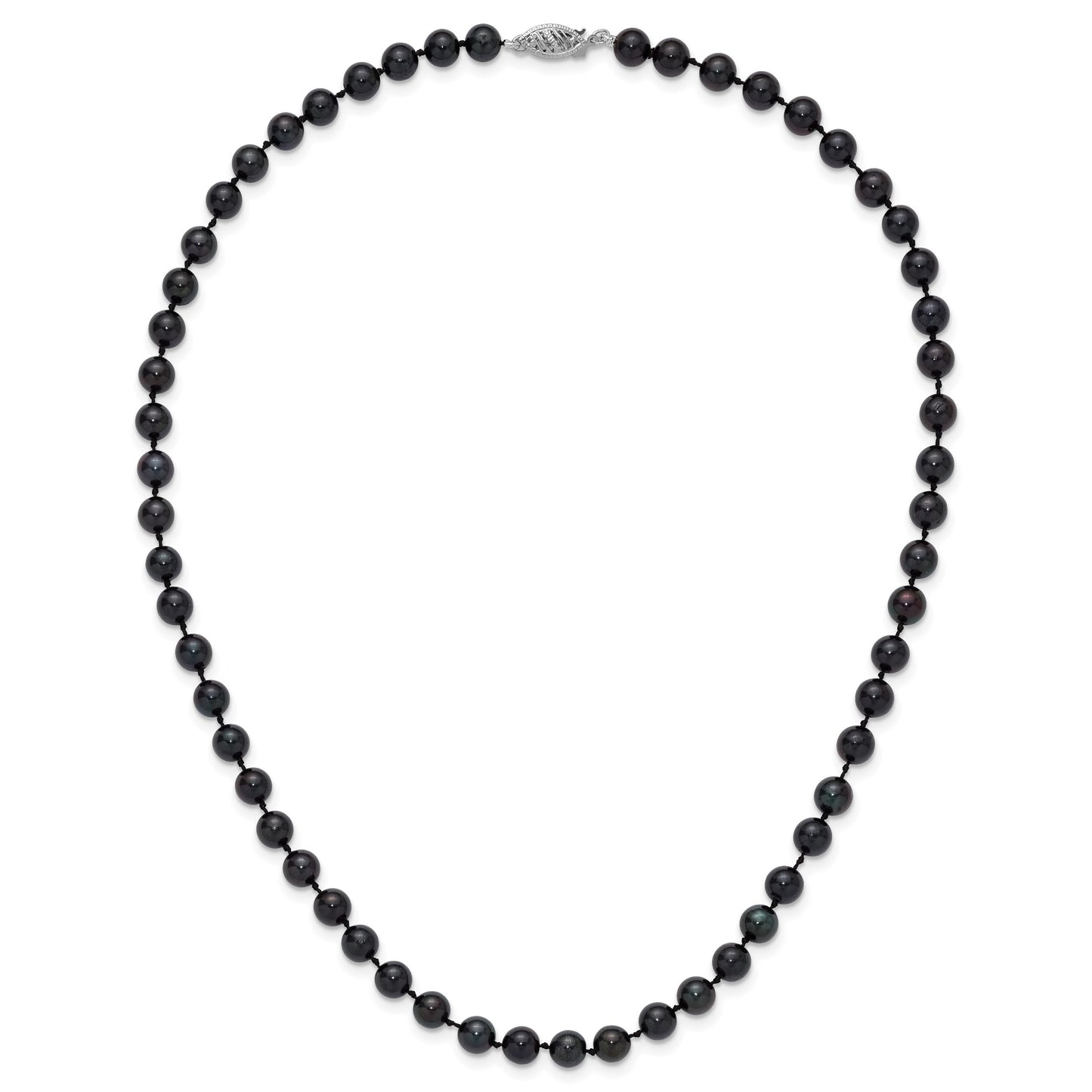 14k White Gold 6-7mm Black Round Akoya Saltwater Cultured Pearl 16 inch Necklace