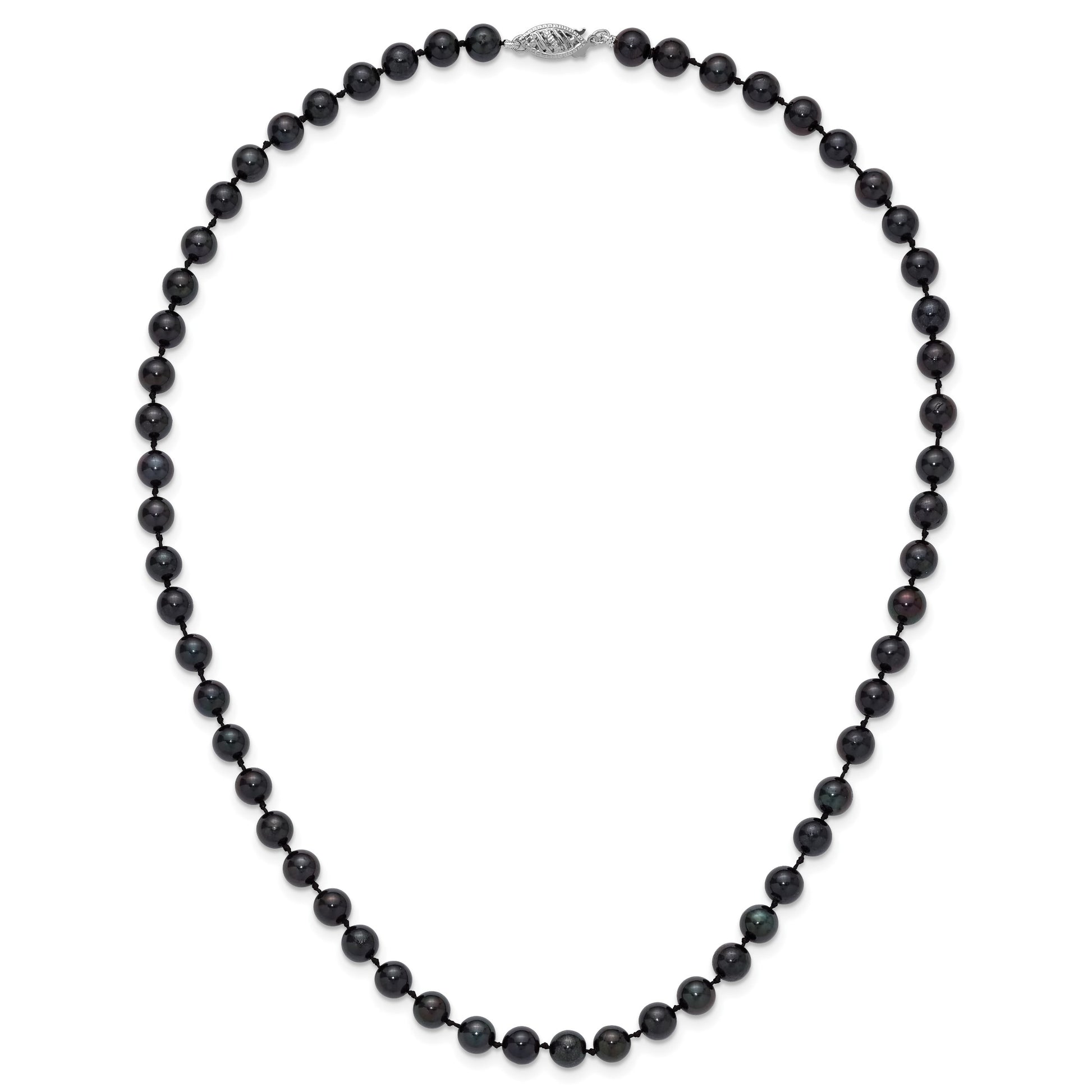 14k White Gold 6-7mm Black Round Akoya Saltwater Cultured Pearl 16 inch Necklace
