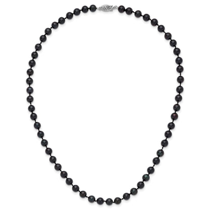 14k White Gold 6-7mm Black Round Akoya Saltwater Cultured Pearl 16 inch Necklace