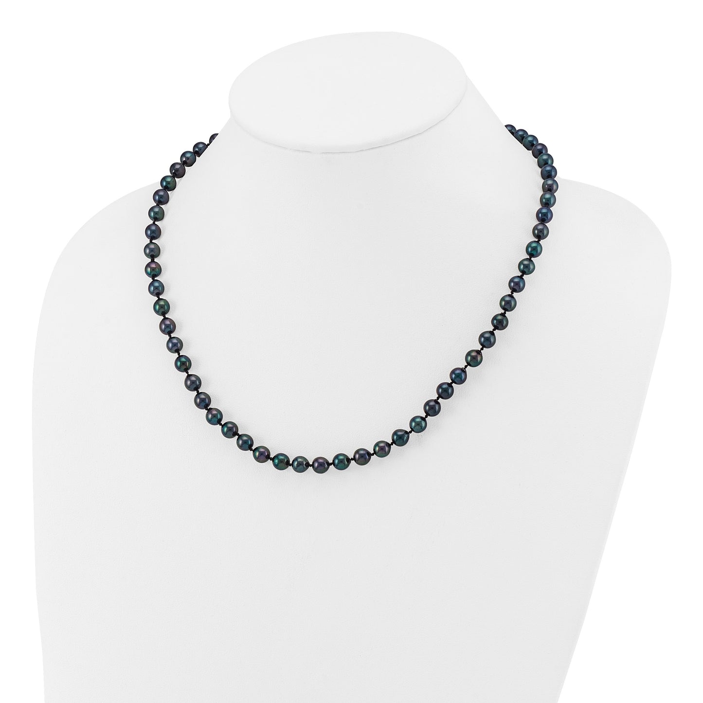 14k White Gold 6-7mm Black Round Akoya Saltwater Cultured Pearl 18 inch Necklace