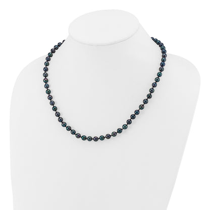 14k White Gold 6-7mm Black Round Akoya Saltwater Cultured Pearl 18 inch Necklace