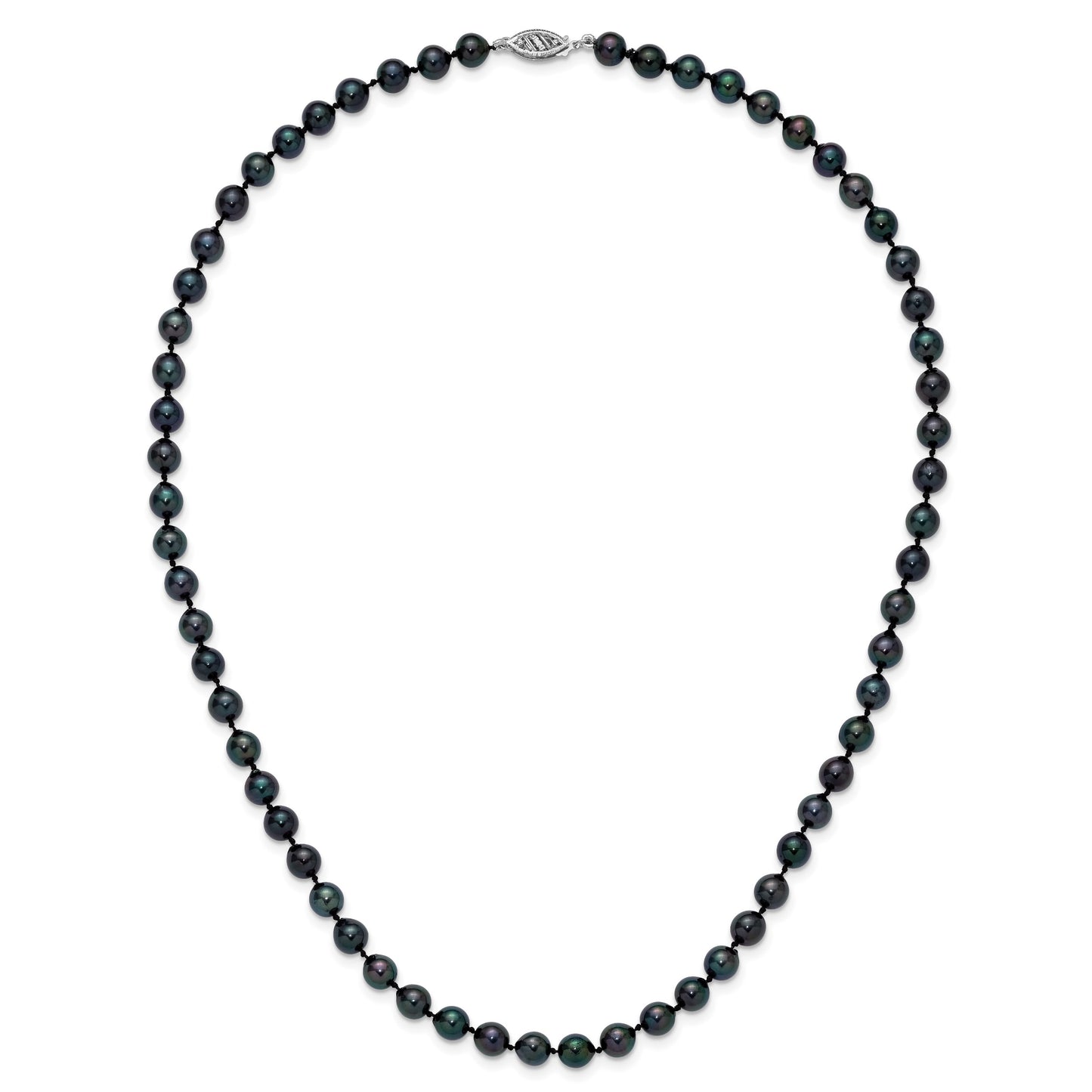 14k White Gold 6-7mm Black Round Akoya Saltwater Cultured Pearl 18 inch Necklace