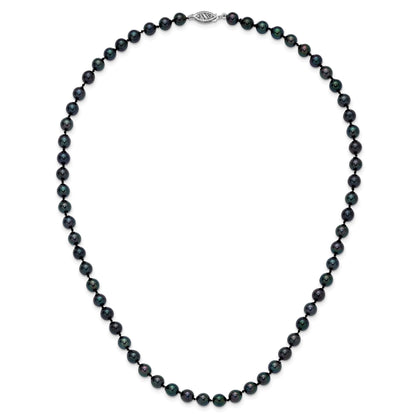 14k White Gold 6-7mm Black Round Akoya Saltwater Cultured Pearl 18 inch Necklace