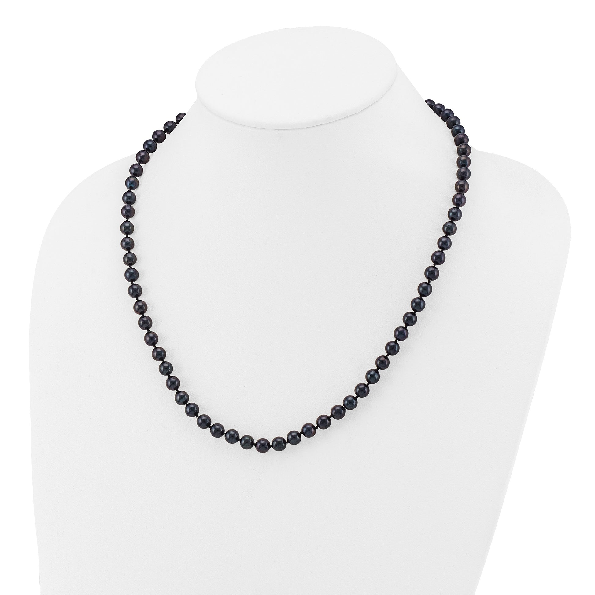 14k White Gold 6-7mm Black Round Akoya Saltwater Cultured Pearl 20 inch Necklace