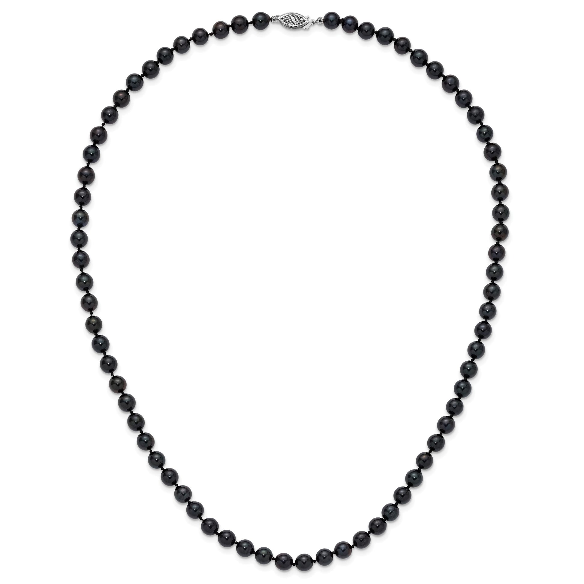 14k White Gold 6-7mm Black Round Akoya Saltwater Cultured Pearl 20 inch Necklace