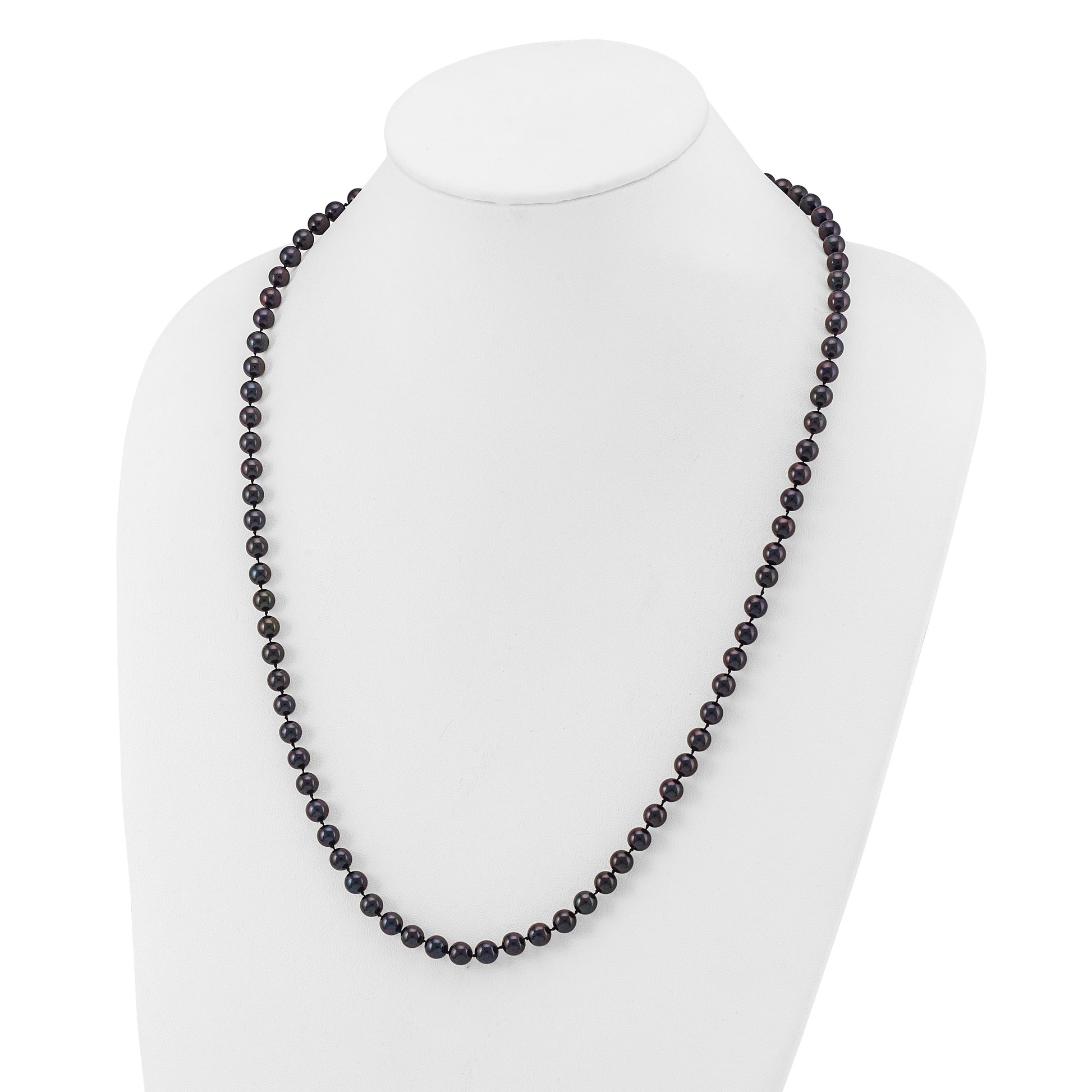 14k White Gold 6-7mm Black Round Akoya Saltwater Cultured Pearl 24 inch Necklace