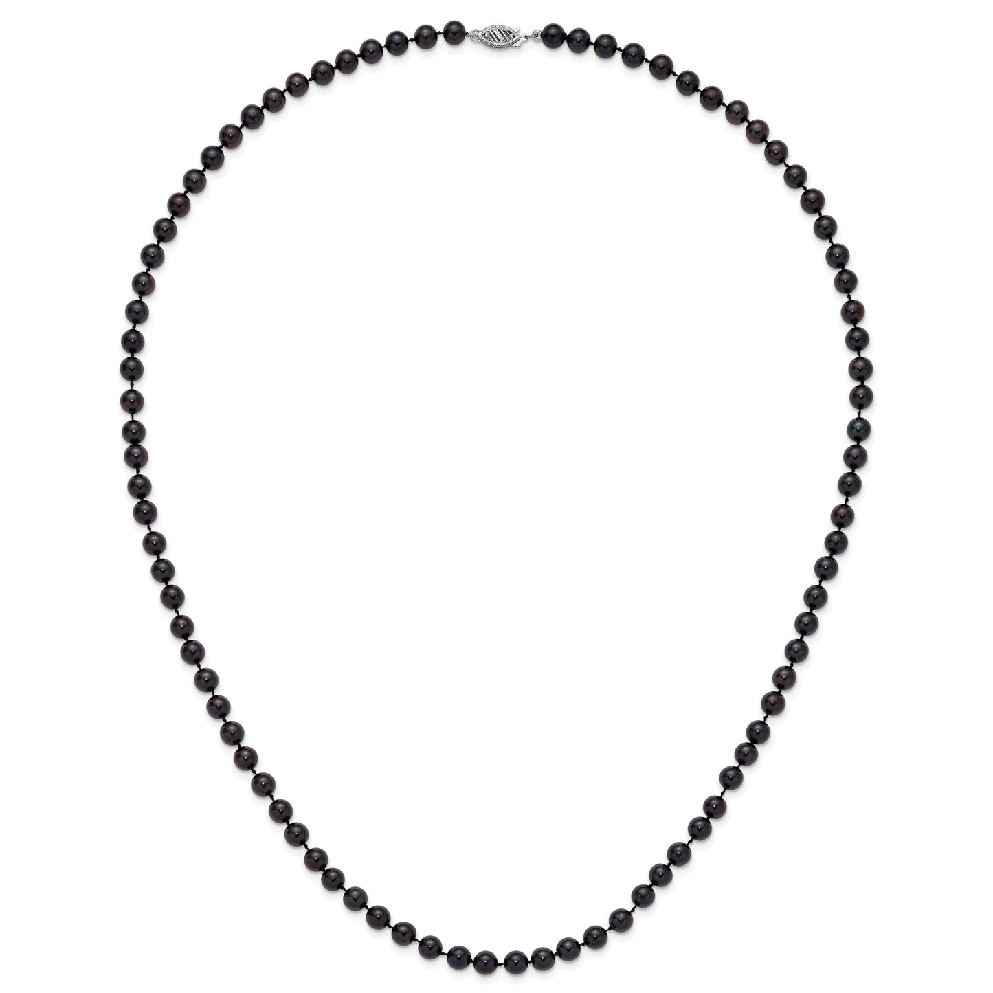 14k White Gold 6-7mm Black Round Akoya Saltwater Cultured Pearl 24 inch Necklace