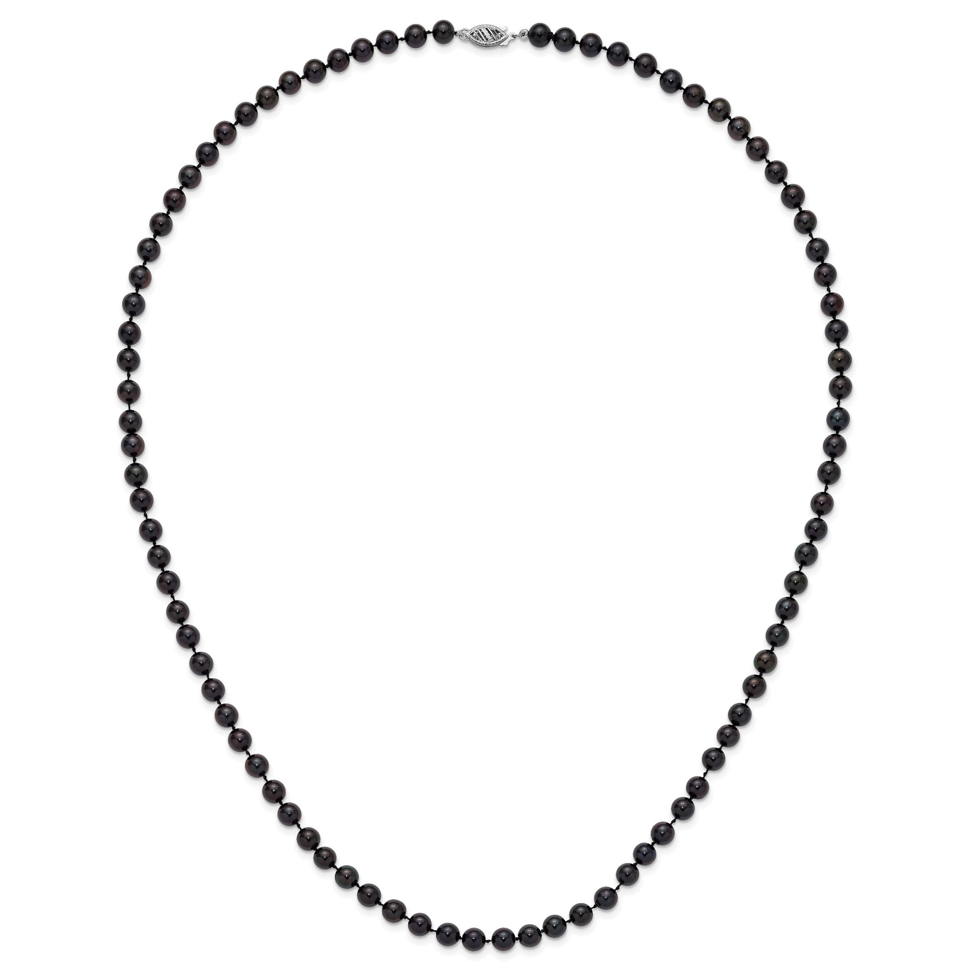 14k White Gold 6-7mm Black Round Akoya Saltwater Cultured Pearl 24 inch Necklace