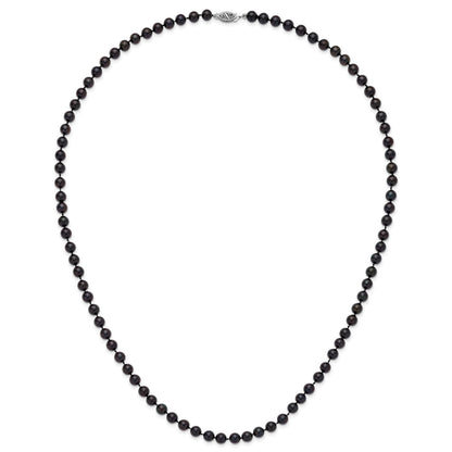 14k White Gold 6-7mm Black Round Akoya Saltwater Cultured Pearl 24 inch Necklace