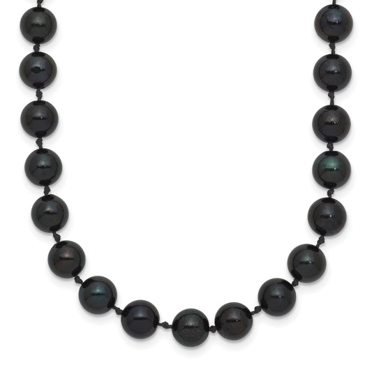 14k White Gold 6-7mm Black Round Akoya Saltwater Cultured Pearl 16 inch Necklace