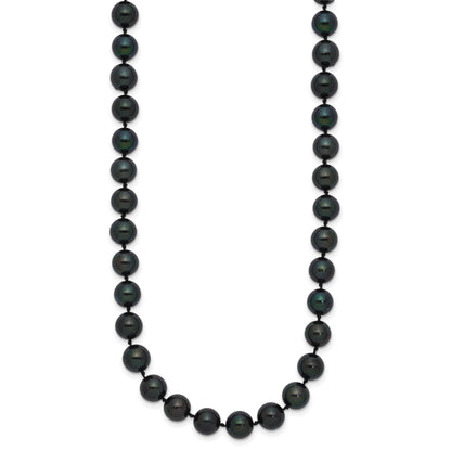 14k White Gold 7-8mm Black Round Akoya Saltwater Cultured Pearl 16 inch Necklace