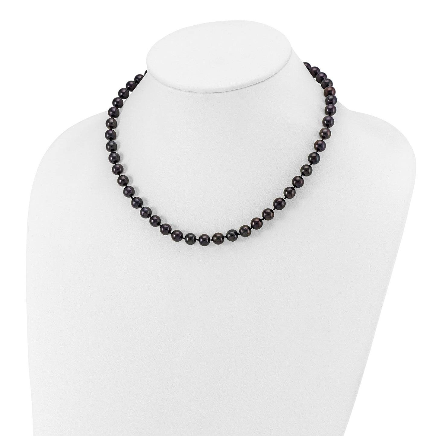 14k White Gold 7-8mm Black Round Akoya Saltwater Cultured Pearl 16 inch Necklace