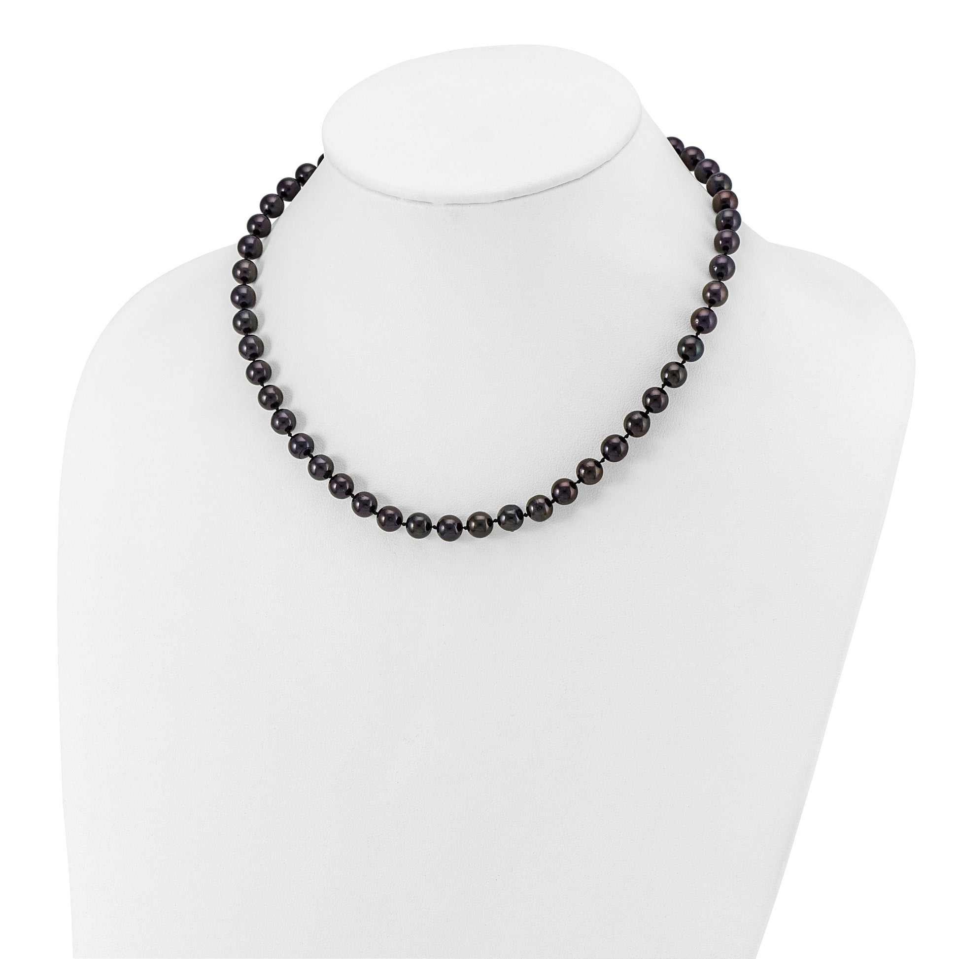 14k White Gold 7-8mm Black Round Akoya Saltwater Cultured Pearl 16 inch Necklace