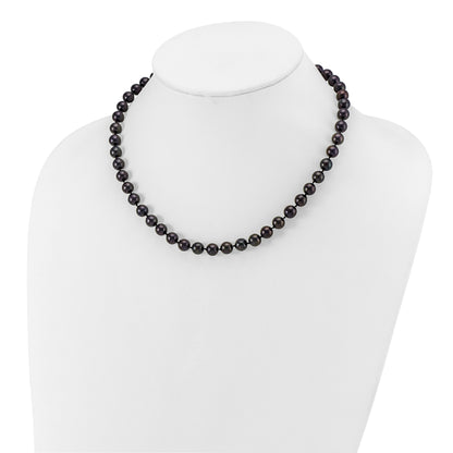 14k White Gold 7-8mm Black Round Akoya Saltwater Cultured Pearl 16 inch Necklace