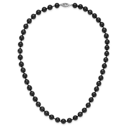 14k White Gold 7-8mm Black Round Akoya Saltwater Cultured Pearl 16 inch Necklace