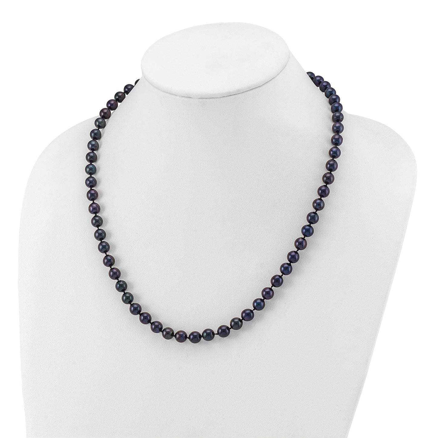 14k White Gold 7-8mm Black Round Akoya Saltwater Cultured Pearl 20 inch Necklace
