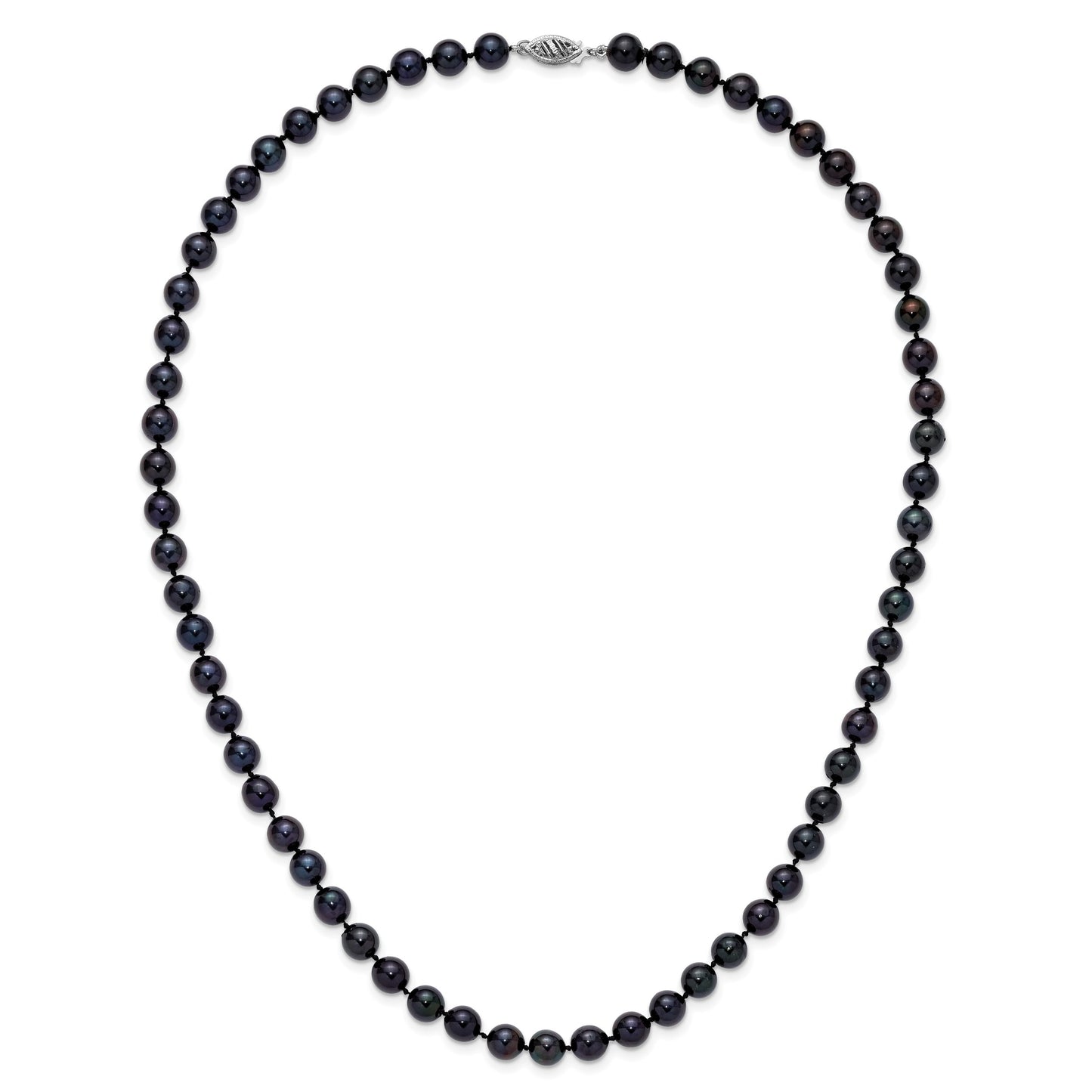 14k White Gold 7-8mm Black Round Akoya Saltwater Cultured Pearl 20 inch Necklace