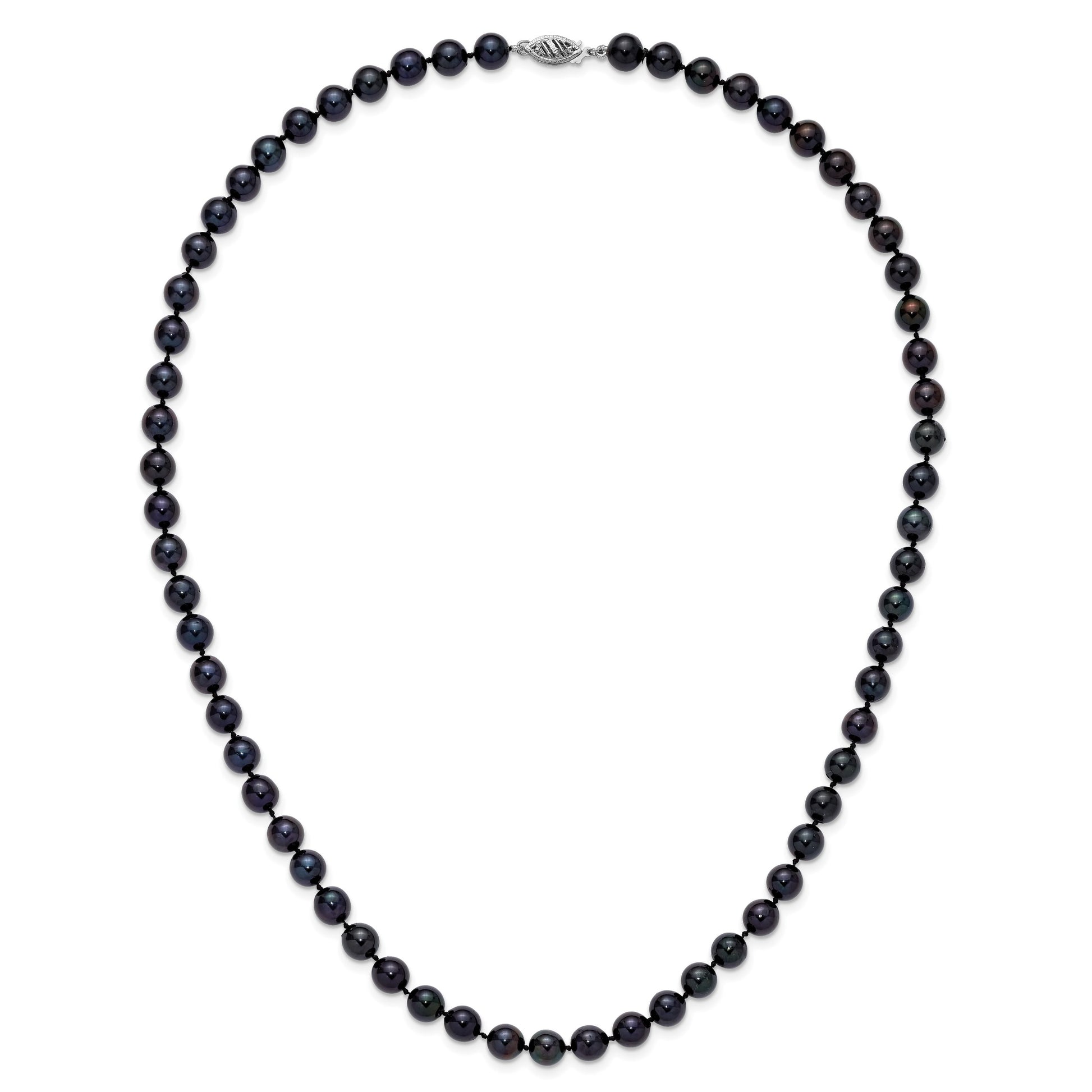 14k White Gold 7-8mm Black Round Akoya Saltwater Cultured Pearl 20 inch Necklace