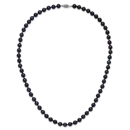 14k White Gold 7-8mm Black Round Akoya Saltwater Cultured Pearl 20 inch Necklace