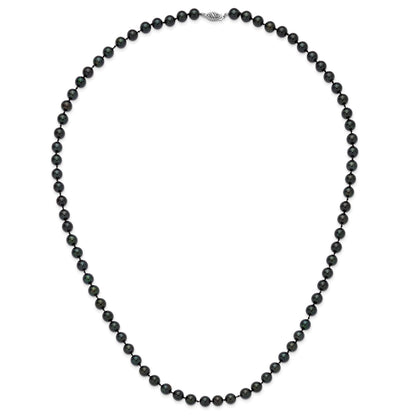 14k White Gold 7-8mm Black Round Akoya Saltwater Cultured Pearl 24 inch Necklace
