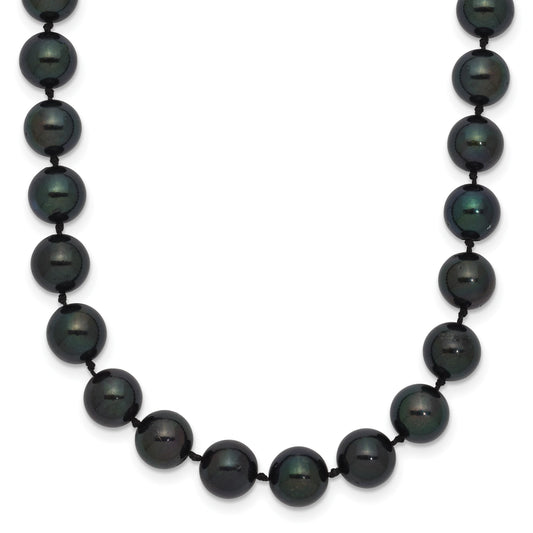 14k White Gold 7-8mm Black Round Akoya Saltwater Cultured Pearl 20 inch Necklace