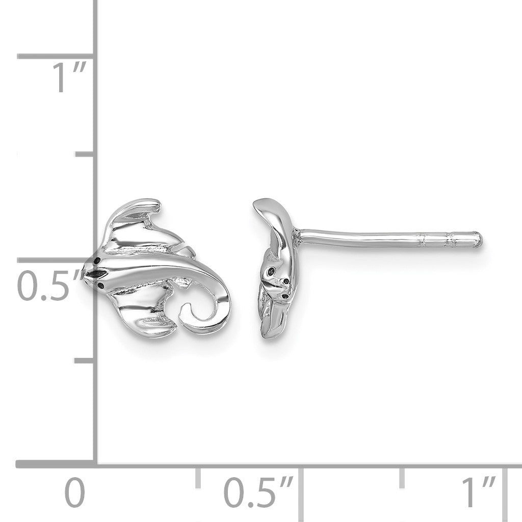Sterling Silver Rhodium-plated Polished Cownose Stingray Post Earrings
