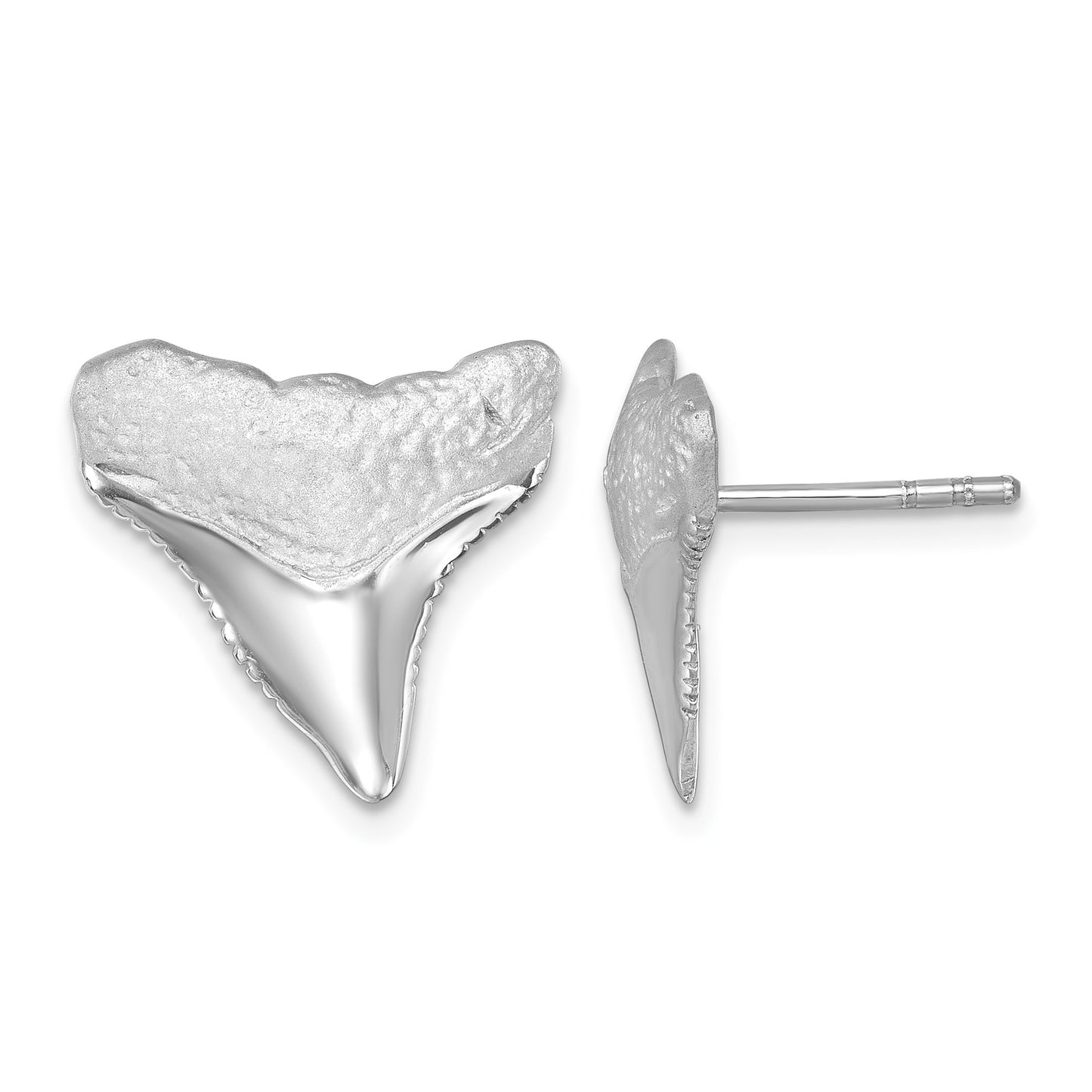 Sterling Silver Rhodium-Plated Polished Bull Shark Post Earrings