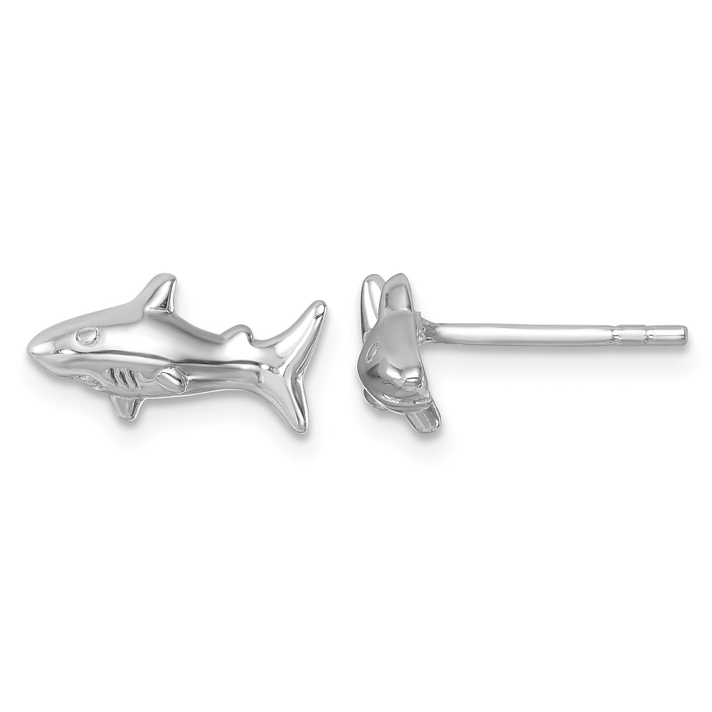 Sterling Silver Rhodium-Plated Polished Shark Post Earrings