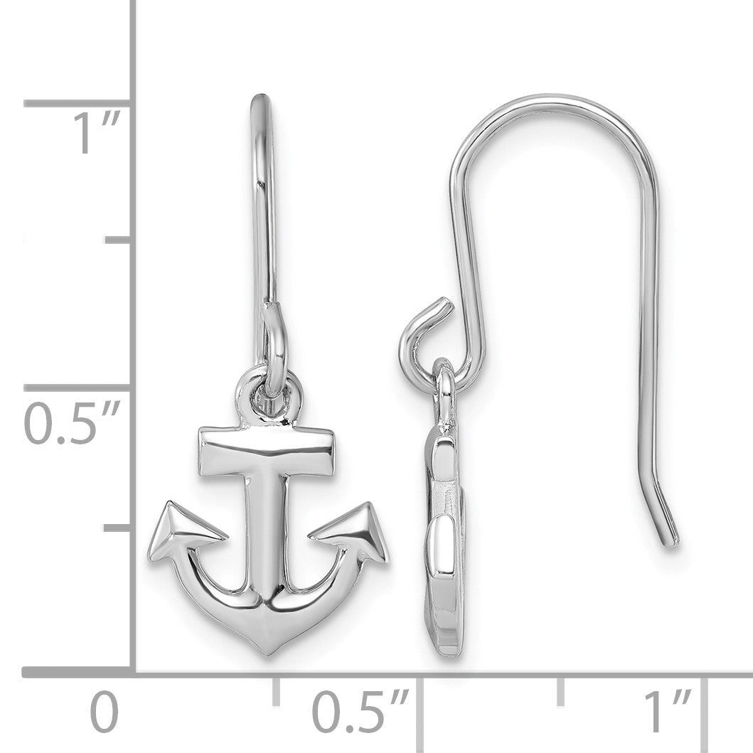 Sterling Silver Rhodium-Plated Polished Anchor Dangle Earrings