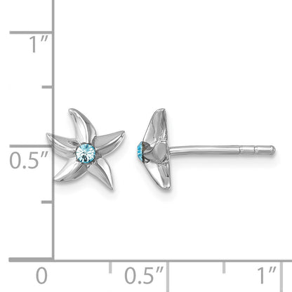Sterling Silver Rhodium-plated Polished Crystal Starfish Post Earrings