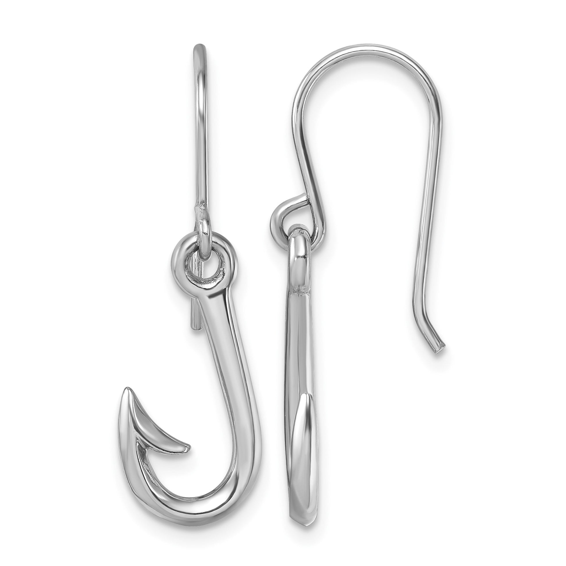 Sterling Silver Rhodium-Plated Polished Hook Dangle Earrings
