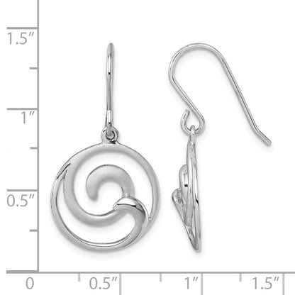 Sterling Silver Rhodium-Plated Polished and Brushed Double Wave Dangle Earrings