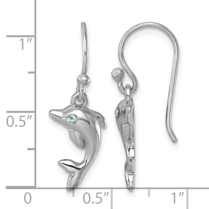 Sterling Silver Rhodium-plated Polished Dolphin Dangle Earrings
