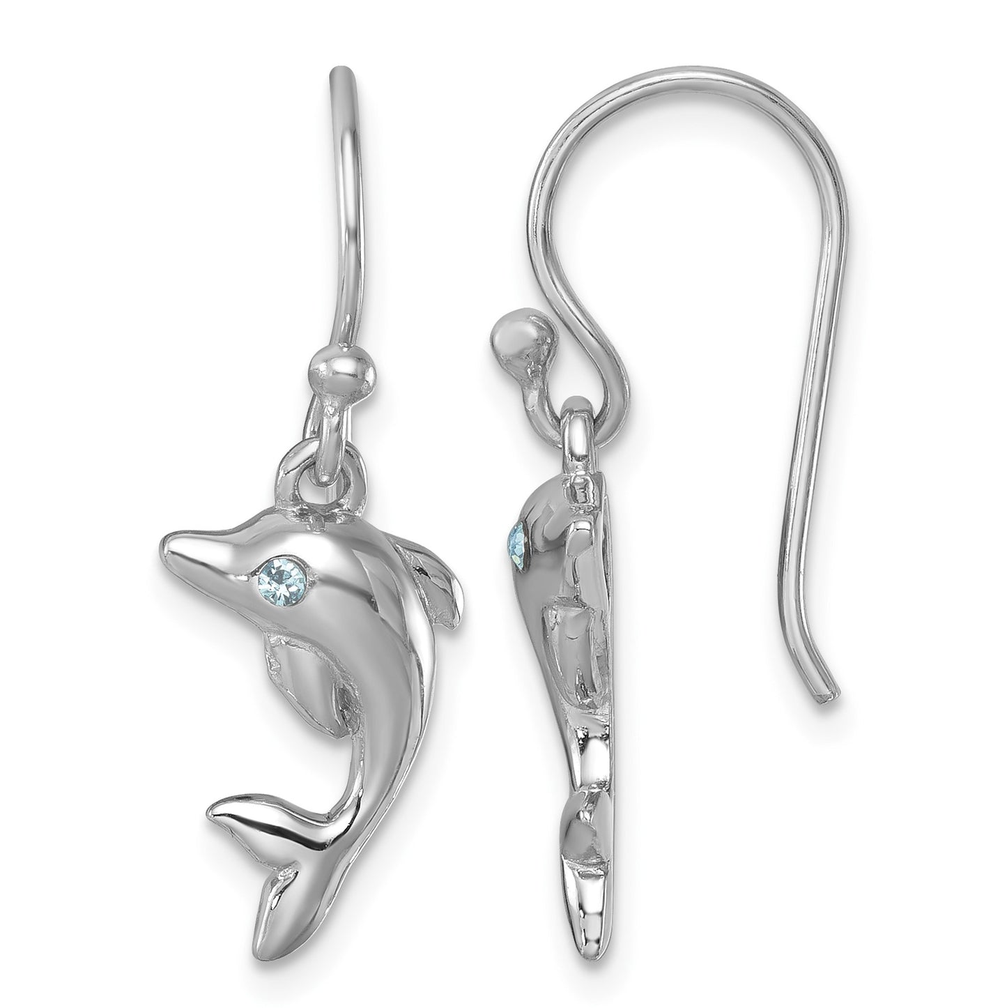 Sterling Silver Rhodium-plated Polished Dolphin Dangle Earrings