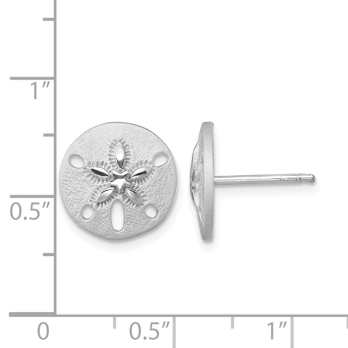 Sterling Silver Rhodium-Plated Textured Sand Dollar Post Earrings